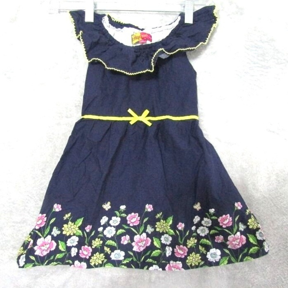 Penelope Mack Girls Dress 3T Navy Floral Embroidered Sundress Ruffle Trim Summer